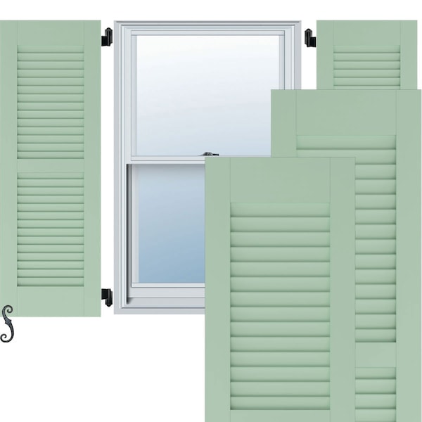 Ekena Millwork 18W x 65H Americraft Two Equal Louver Exterior Real Wood Shutters, Seaglass, PR RW101LV18X65SGH - main